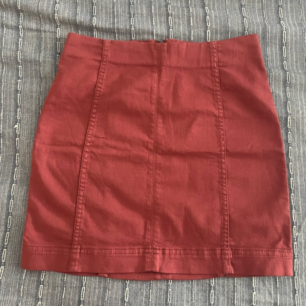 Faded Red Denim Skirt